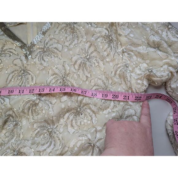 Vtg Judith Ann Plus Beaded Formal Gown Womens 16 Cream Silver Drop Waist Ruching - Picture 11 of 11